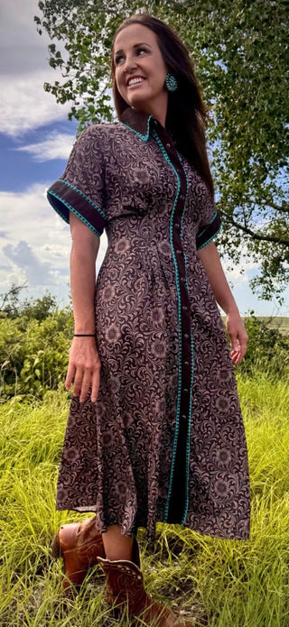 Saddle Kreek Buck Stitch Western Midi Dress- SHIP DATE JULY 25! - Barbwire n Bougie Boutique