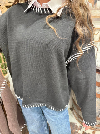 Saddle Stitch Western Sweater- 3 Colors - Barbwire n Bougie Boutique