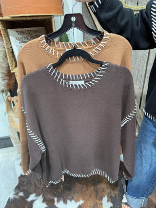 Saddle Stitch Western Sweater- 3 Colors - Barbwire n Bougie Boutique