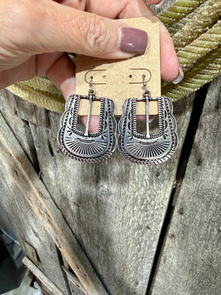 Saddle Up Western Buckle Earrings - Barbwire n Bougie Boutique
