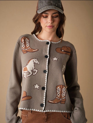 Saddle Up Western Graphic Cardigan - Barbwire n Bougie Boutique