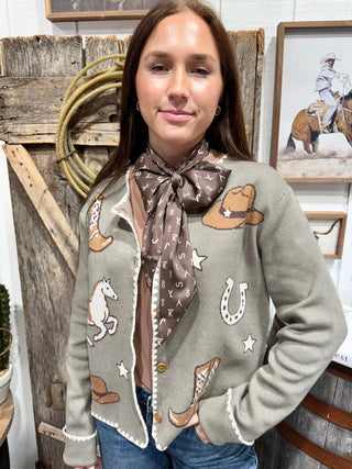 Saddle Up Western Graphic Cardigan - Barbwire n Bougie Boutique