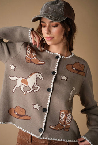 Saddle Up Western Graphic Cardigan - Barbwire n Bougie Boutique
