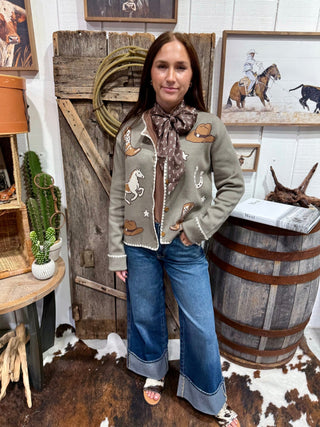 Saddle Up Western Graphic Cardigan - Barbwire n Bougie Boutique