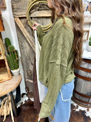 Sagebrush Texture V-Neck Sweater Top-3 Colors - Barbwire n Bougie Boutique