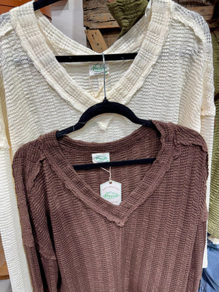 Sagebrush Texture V-Neck Sweater Top-3 Colors - Barbwire n Bougie Boutique