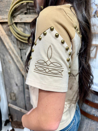 Sand Studded Western Boot Stitch Yoke Tee - Barbwire n Bougie Boutique