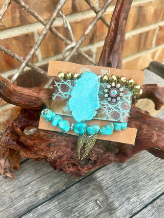 Sandra Ling Turquoise Angel Wing Cuff Stack - Barbwire n Bougie Boutique