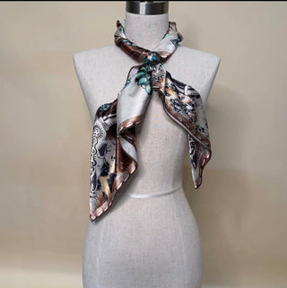 Silk Leopard Longhorn Wild Rag Scarf – 36” x 36” Western Turquoise Concho Print - Barbwire n Bougie Boutique