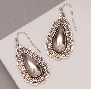 Silver Canyon Western Concho Teardrop Earrings - Barbwire n Bougie Boutique