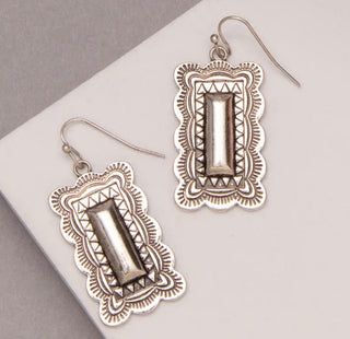 Silver Mesa Western Rectangle Concho Earrings - Barbwire n Bougie Boutique