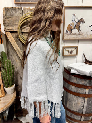 Silver Sage Fringe Turtleneck Poncho Sweater - Barbwire n Bougie Boutique