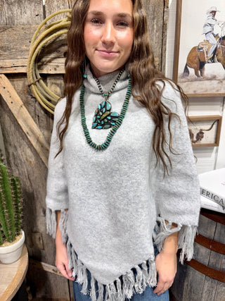 Silver Sage Fringe Turtleneck Poncho Sweater - Barbwire n Bougie Boutique