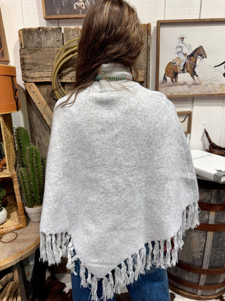 Silver Sage Fringe Turtleneck Poncho Sweater - Barbwire n Bougie Boutique