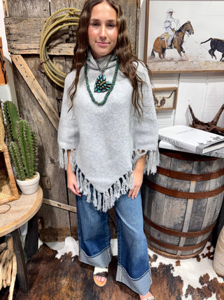 Silver Sage Fringe Turtleneck Poncho Sweater - Barbwire n Bougie Boutique