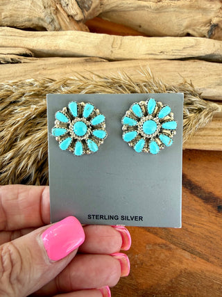 Sleeping Beauty Turquoise Cluster Stud Earrings Sterling Silver- Juliana Benally - Barbwire n Bougie Boutique