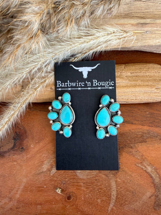 Sleeping Beauty Turquoise Sterling Silver Half Cluster Earrings - Barbwire n Bougie Boutique