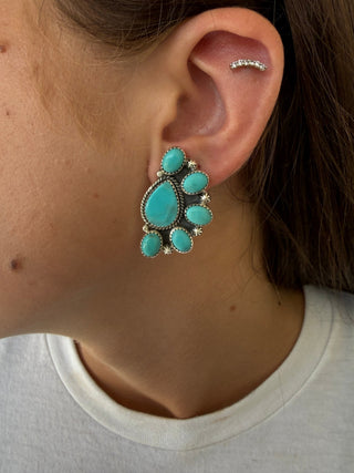 Sleeping Beauty Turquoise Sterling Silver Half Cluster Earrings - Barbwire n Bougie Boutique