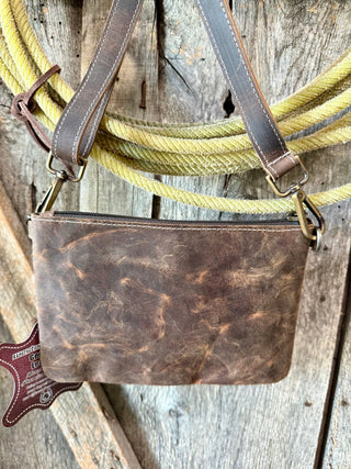 Small Cowhide Crossbody Bag with Turquoise Spade – Western Leather Purse - Barbwire n Bougie Boutique