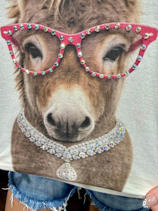 Smart Ass Donkey Graphic Tee with Rhinestones - Barbwire n Bougie Boutique