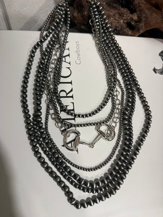 Snaffle Bit Faux Navajo Pearl Multi-Strand Necklace - Barbwire n Bougie Boutique