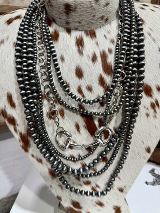 Snaffle Bit Faux Navajo Pearl Multi-Strand Necklace - Barbwire n Bougie Boutique