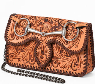 Snaffle Bit Tooled Leather Western Crossbody Bag - Barbwire n Bougie Boutique