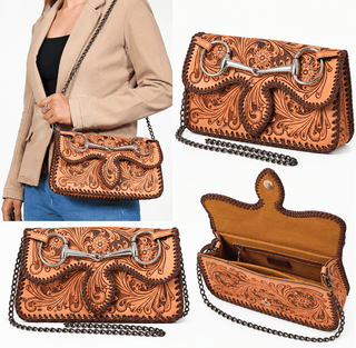 Snaffle Bit Tooled Leather Western Crossbody Bag - Barbwire n Bougie Boutique
