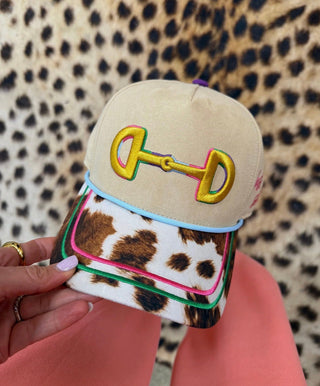 Snaffle Bit Western Trucker Hat | Cowhide Brim Snaffle Bit Cowgirl Cap - Barbwire n Bougie Boutique