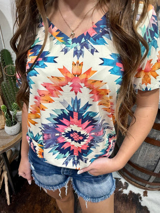 Southwest Burst Butter Soft Aztec Top - Barbwire n Bougie Boutique