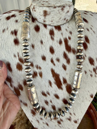 Stamped Native American Sterling Silver Navajo Pearl & Storyteller Barrel Necklace & Earring Set - Barbwire n Bougie Boutique
