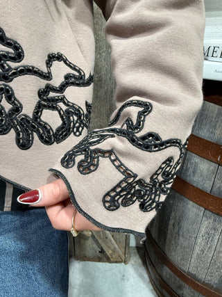 Stampede Stitch Embroidered Scalloped Hem Sweatshirt – Taupe - Barbwire n Bougie Boutique