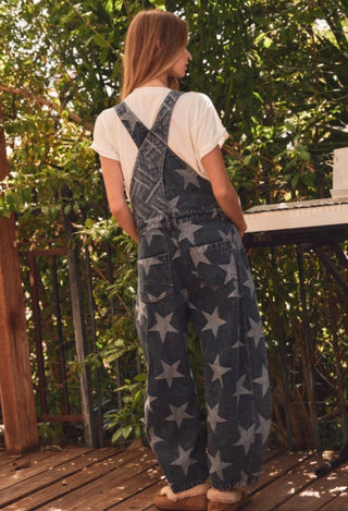 Star Spangled Patchwork Denim Barrel Overalls - Barbwire n Bougie Boutique