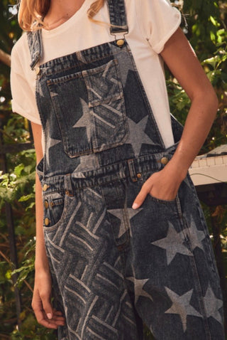 Star Spangled Patchwork Denim Barrel Overalls - Barbwire n Bougie Boutique