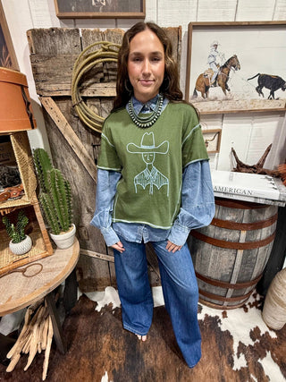 Staredown Stitch Cowboy High Low Tee – 2 Fly Co - Barbwire n Bougie Boutique