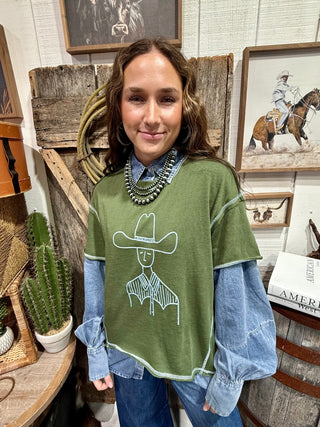 Staredown Stitch Cowboy High Low Tee – 2 Fly Co - Barbwire n Bougie Boutique