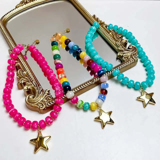 Starstruck Cowgirl Beaded Necklace – Gold Star Charm - Barbwire n Bougie Boutique