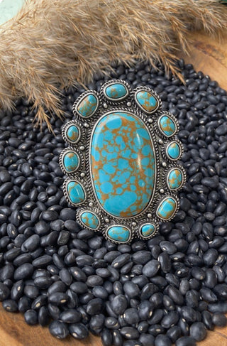 Statement Turquoise Squash Blossom Cuff Bracelet | Western Silver Navajo Style Jewelry - Barbwire n Bougie Boutique