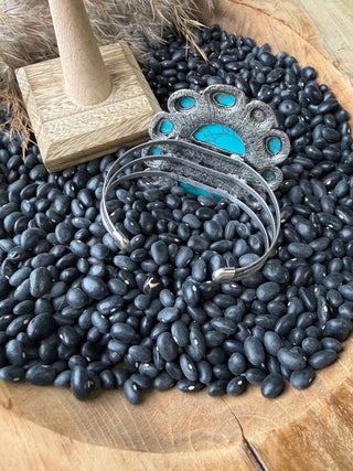 Statement Turquoise Squash Blossom Cuff Bracelet | Western Silver Navajo Style Jewelry - Barbwire n Bougie Boutique