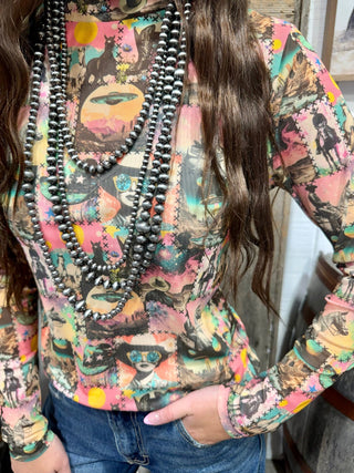 Sterling Kreek Cosmic Cowgirl Long Sleeve Mesh Top - Barbwire n Bougie Boutique