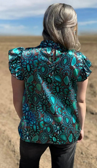 Sterling Kreek Wild Charm Turquoise Top - Barbwire n Bougie Boutique