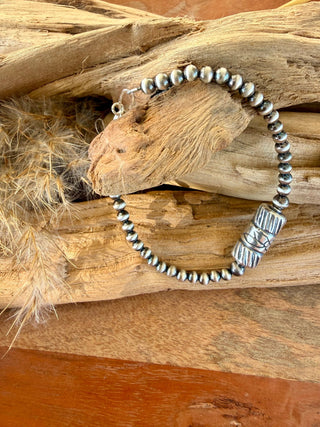 Sterling Silver Barrel Bead Pearl Statement Clasp Bracelet – 7” - Barbwire n Bougie Boutique