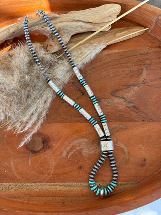Sterling Silver Barrel & Turquoise Jocla Necklace – 23” - Barbwire n Bougie Boutique