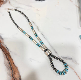 Sterling Silver Barrel & Turquoise Jocla Necklace – 23” - Barbwire n Bougie Boutique