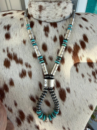 Sterling Silver Barrel & Turquoise Jocla Necklace – 23” - Barbwire n Bougie Boutique