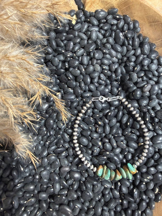 Sterling Silver Beaded Bracelet with Genuine Turquoise Chips | Southwestern Silver Bracelet - Barbwire n Bougie Boutique