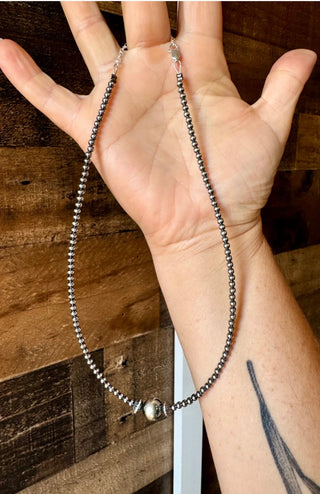 Sterling Silver Beaded Necklace 14” with Center Accent | Western Minimal Choker - Barbwire n Bougie Boutique