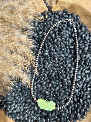 Sterling Silver Beaded Necklace with Raw Slab Genuine Turquoise | 16” Southwestern Statement Necklace - Barbwire n Bougie Boutique