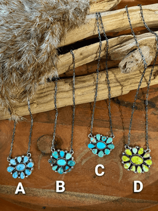 Sterling Silver Cluster Necklaces – Golden Hills, Palomino & Mixed Turquoise - Barbwire n Bougie Boutique