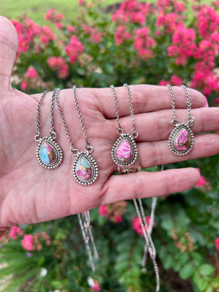 Sterling Silver Cotton Candy Turquoise Teardrop Necklace - Barbwire n Bougie Boutique